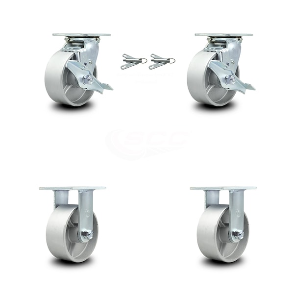5 Inch Semi Steel Caster Set with 2 Brakes/Swivel Lock 2 Rigid
